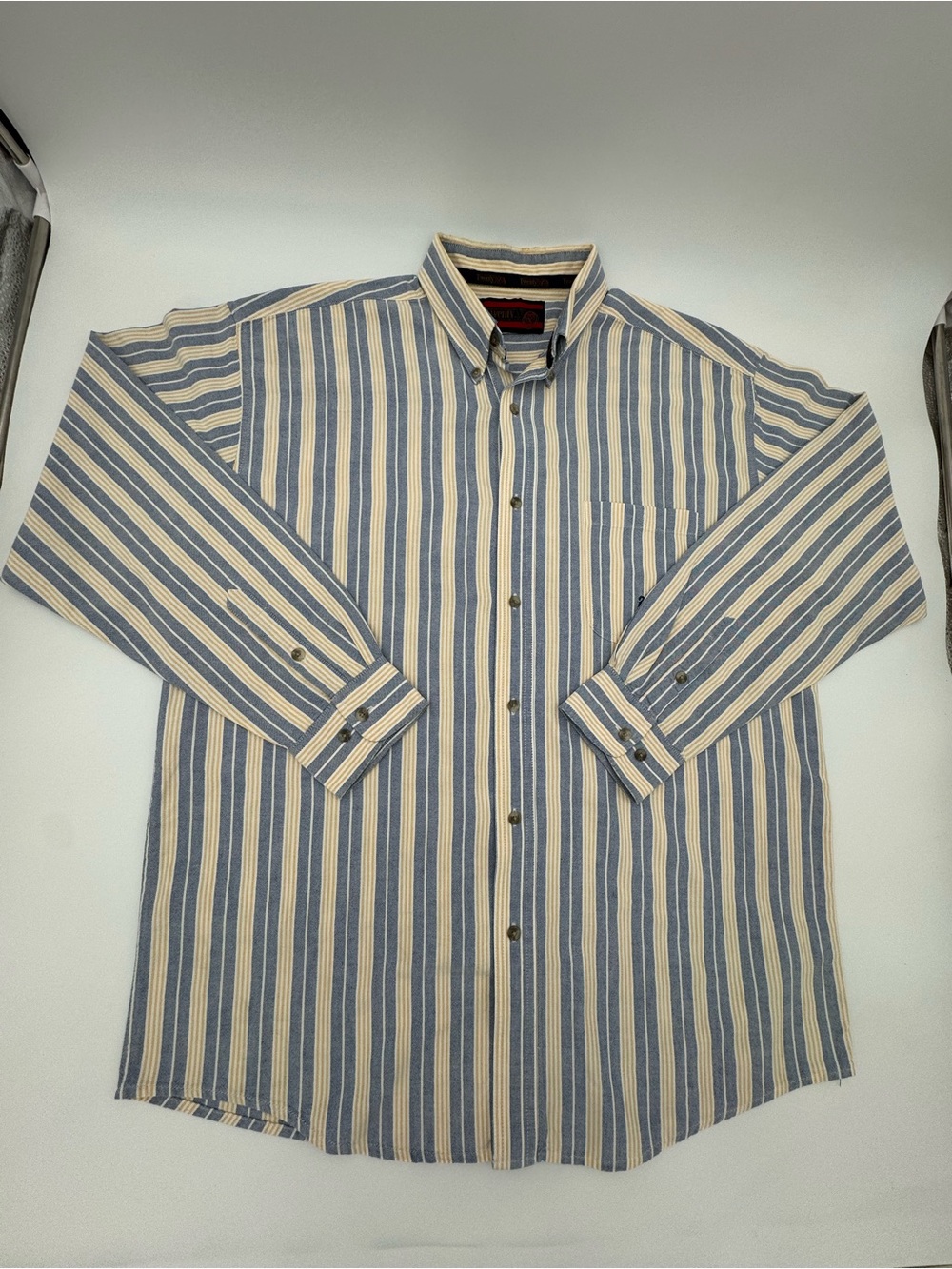 Vintage Twenty Men's Blue and Cream Striped Button-Down Shirt